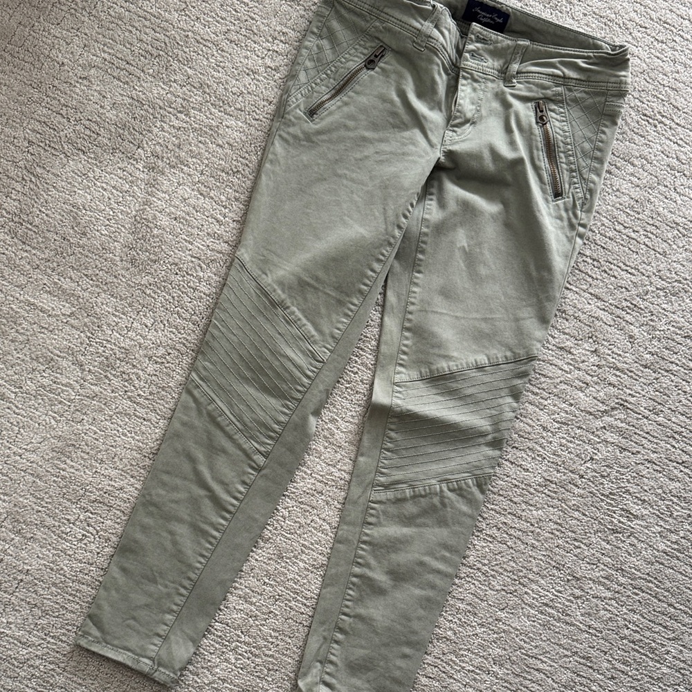 American Eagle Outfitters Olive Pants with Zipper Accents
